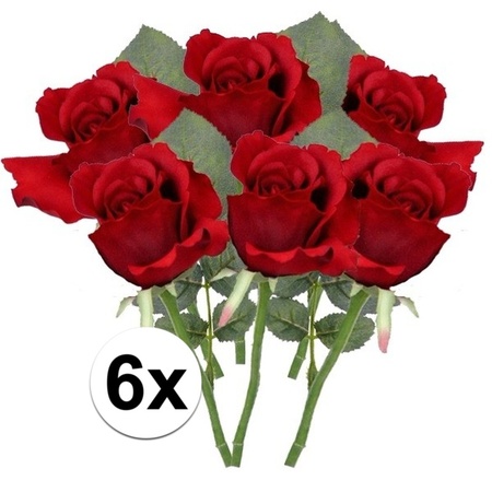 6x Rode rozen kunstbloemen 30 cm