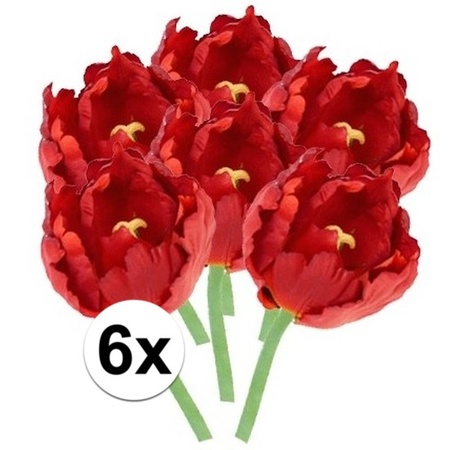 6x Red tulip deluxe artificial flowers 25 cm