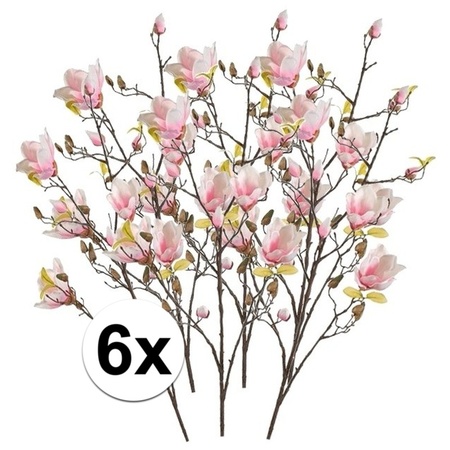 6x Roze Magnolia kunstbloemen tak 105 cm