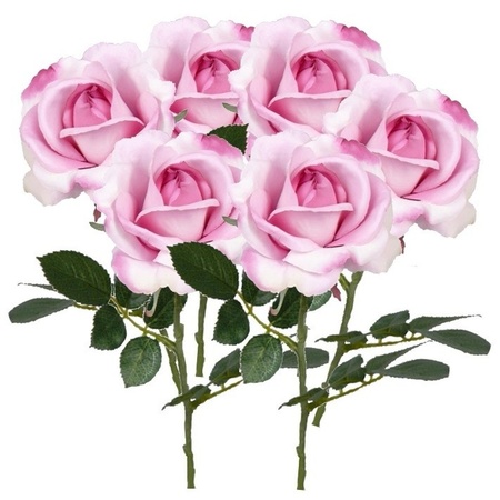6x Roze rozen Carol kunstbloemen 37 cm