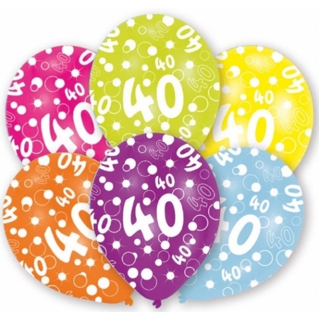 6x pieces party balloons multi-color 40 years theme 27 cm