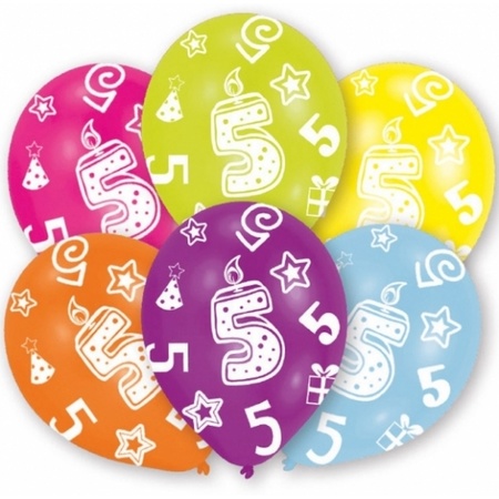 6x pieces Balloons multi-colour 5 years theme 27 cm