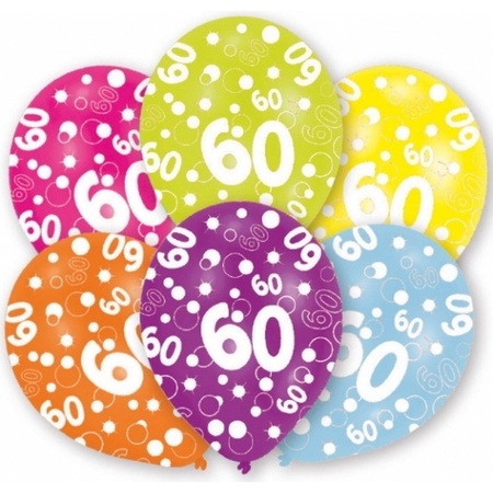 6x pieces party balloons multi-color 60 years theme 27 cm