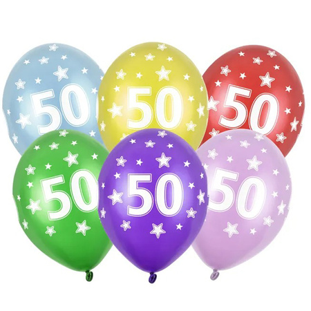 6x stuks 50e verjaardag ballonnen met sterretjes