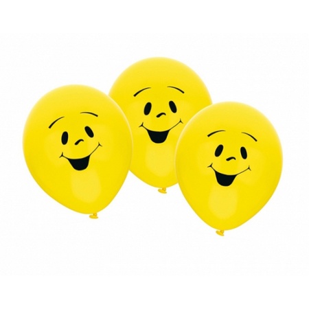 Yellow party balloons with smiling faces 6x pieces
