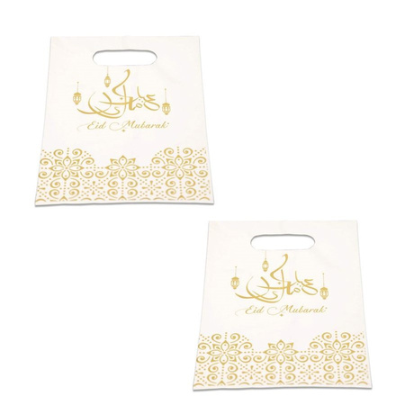 6x stuks Ramadan Mubarak thema feestzakjes/uitdeelzakjes wit/goud 23 x 17 cm
