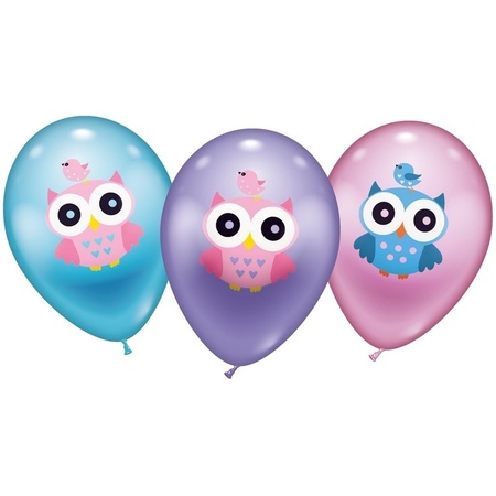 6x pieces Owls birds theme balloons 28 cm