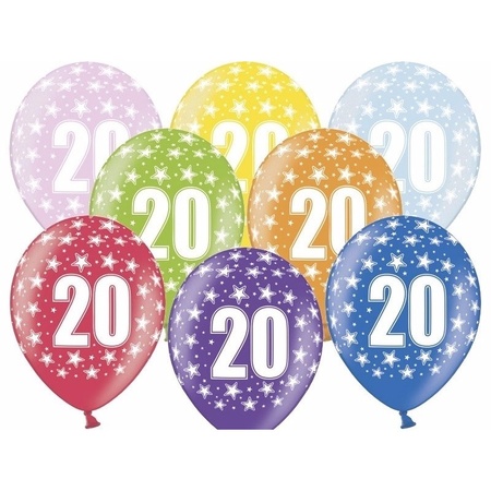 6x stuks verjaardag ballonnen 20 jaar thema met sterretjes