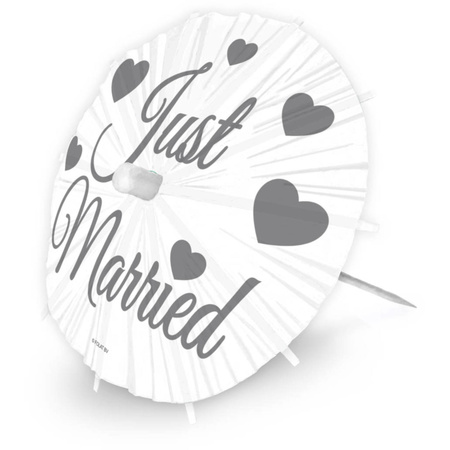 80x stuks Just Married parasol prikkers 20 cm 