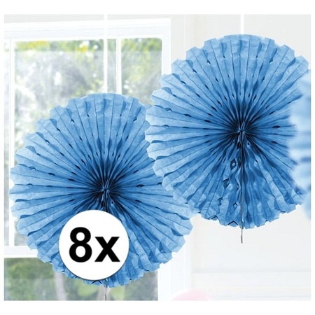 8x Decoration fan light blue 45 cm