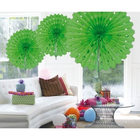 8x Decoration fan lime green 45 cm