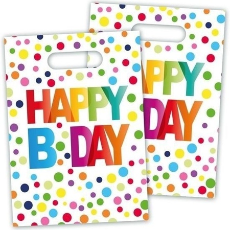 8x Happy B-day partybags 22 cm