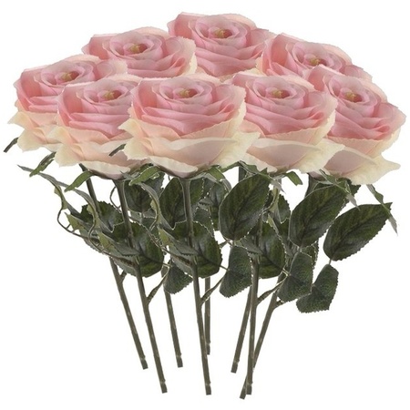 8x Licht roze rozen Simone kunstbloemen 45 cm