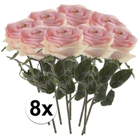 8x Licht roze rozen Simone kunstbloemen 45 cm