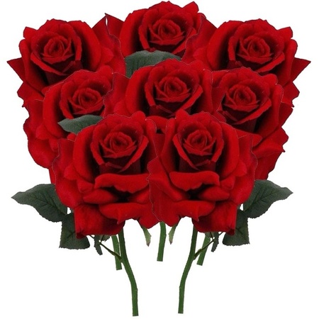 8x Rode rozen deluxe kunstbloemen 31 cm