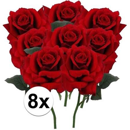 8x Rode rozen deluxe kunstbloemen 31 cm