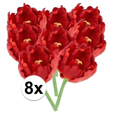 8x Rode tulp deluxe Kunstbloemen 25 cm 