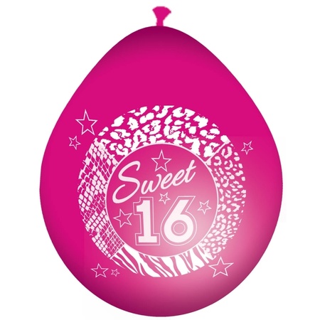 8x Pink sweet 16 age balloons