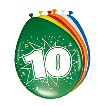 8x stuks Ballonnen versiering verjaardag 10 jaar