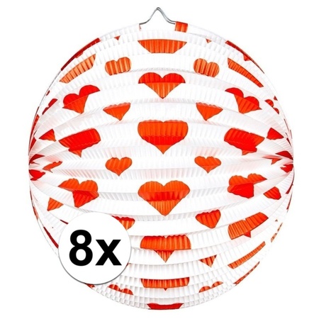 8x Latern round with hearts print 25 cm