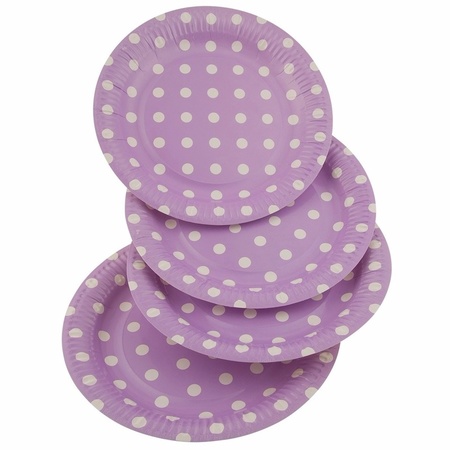8x Lilac party plates with white dots 23 cm