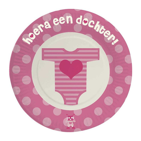 8x pieces paper disposable plates birth of a baby girl 18 cm