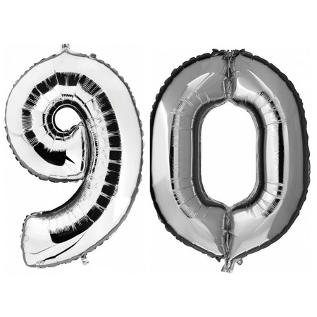 90 jaar zilveren folie ballonnen 88 cm leeftijd/cijfer