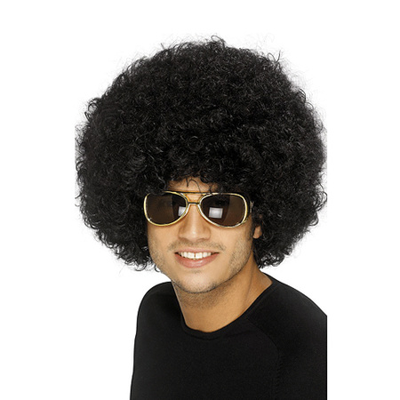 Black afro carnaval seventies wig - black - curly - adults