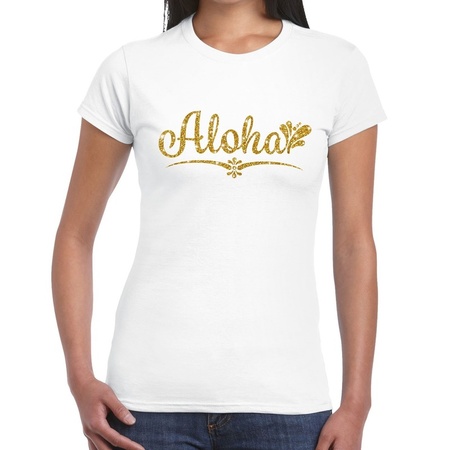 Aloha gold glitter t-shirt white women