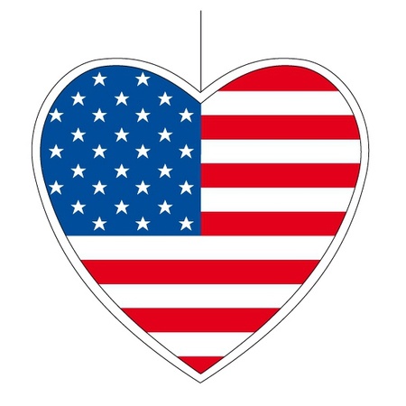 Kartonnen hart met de vlag van Amerika 14 cm