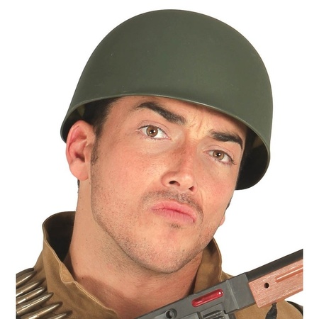 Carnaval verkleed set Leger soldaten helm - camouflage schmink stift - machinegeweer