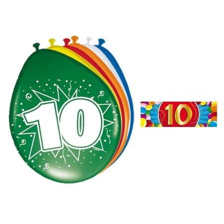 Versiering 10 jaar ballonnen 30 cm 16x + sticker