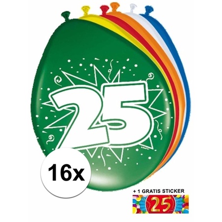 Versiering 25 jaar ballonnen 30 cm 16x + sticker