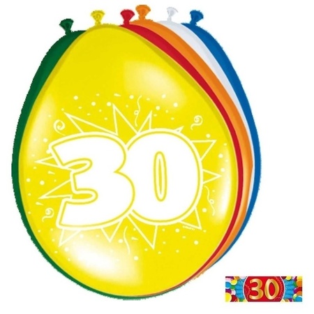 Versiering 30 jaar ballonnen 30 cm 16x + sticker