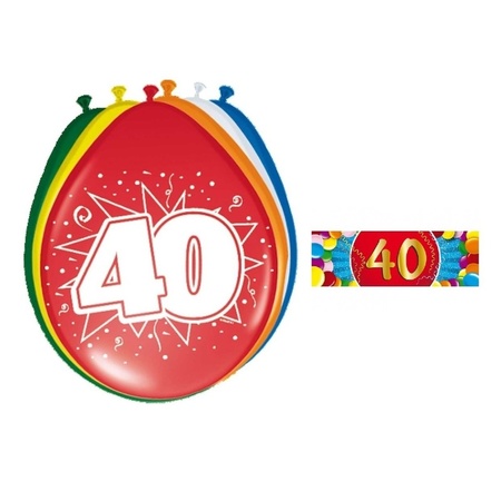 Versiering 40 jaar ballonnen 30 cm 16x + sticker