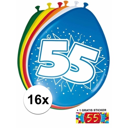 Versiering 55 jaar ballonnen 30 cm 16x + sticker