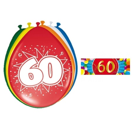 Versiering 60 jaar ballonnen 30 cm 16x + sticker