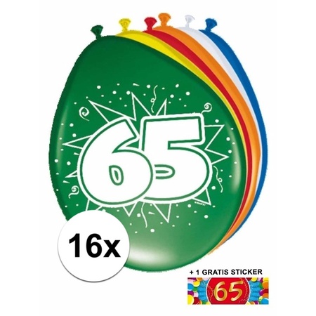 Versiering 65 jaar ballonnen 30 cm 16x + sticker