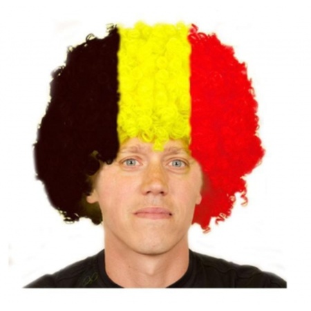Belgie supporters vlag kleuren grote afro pruik