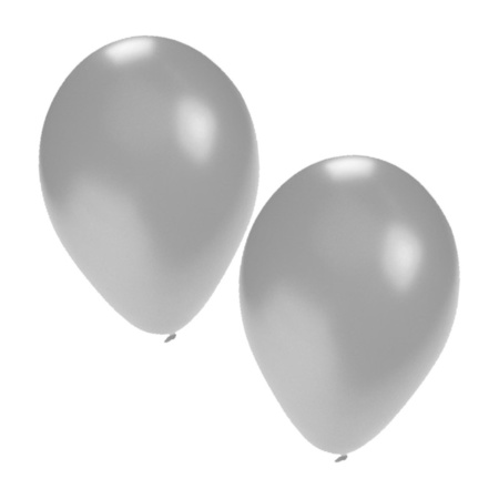50x ballonnen - 27 cm -  zilver /  groene versiering