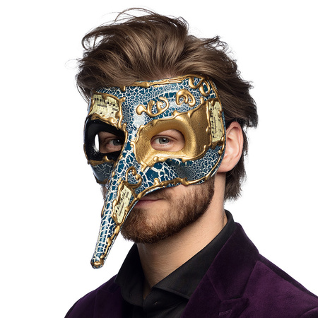 Blauw Venetiaans snavel masker voor heren