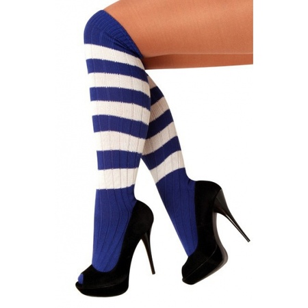 Striped knee socks blue with white