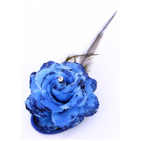 Haar accessoire glitter bloem blauw