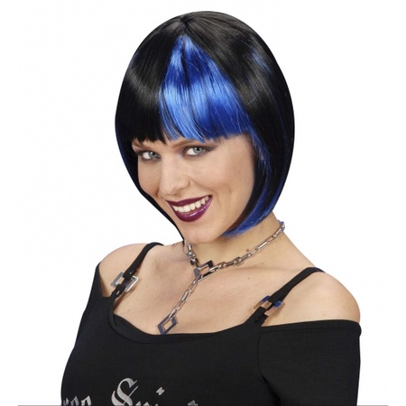 Black bob wig with blue for ladies
