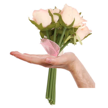 Bruiloft boeketje roze rozen 20 cm