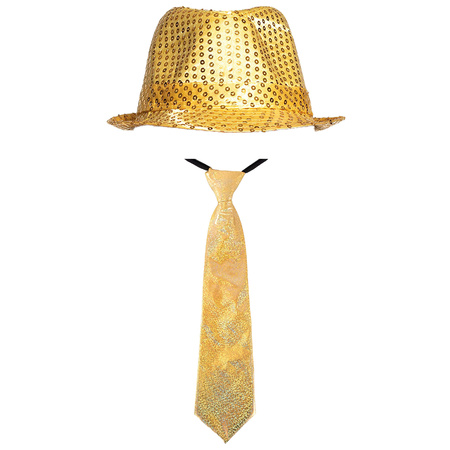 Boland party carnaval hat and tie in gold glitters