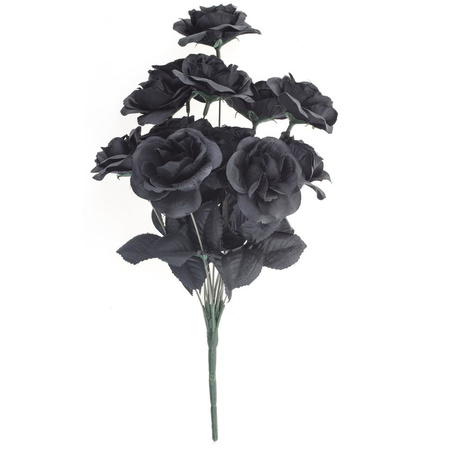 Bouquet with 12 black roses halloween decoration 38 cm