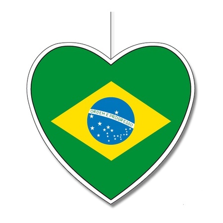 Kartonnen hart met de vlag van Brazili? 28 cm