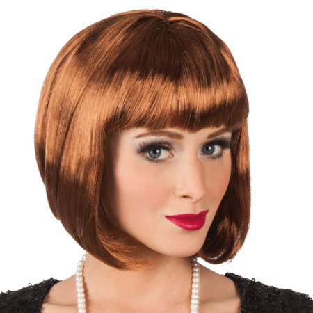 Brown wig with bob and straight fringe