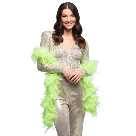 Carnaval verkleed boa met veren - neon groen - 180 cm - 50 gram - Glitter and Glamour